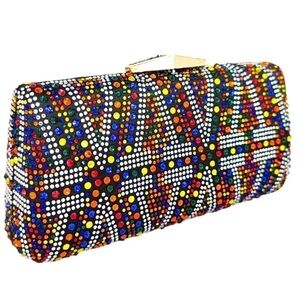 MULTICOLOR hard case hand bag clutch ,rhinestone gemstone,Chrystal. Long…